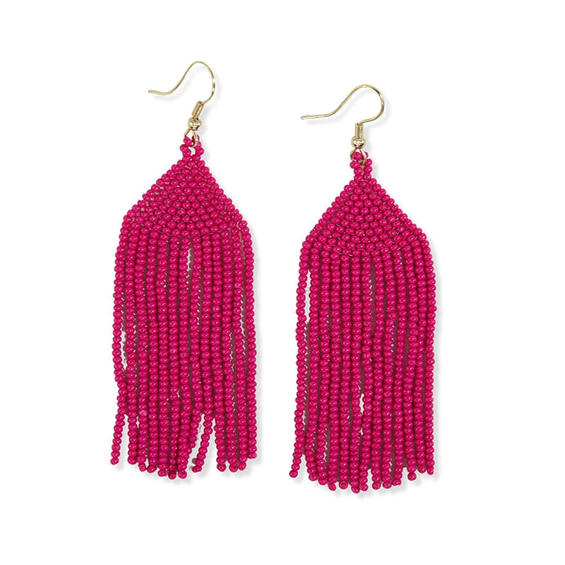 Michelle Solid Bead Fringe Earrings in Hot Pink