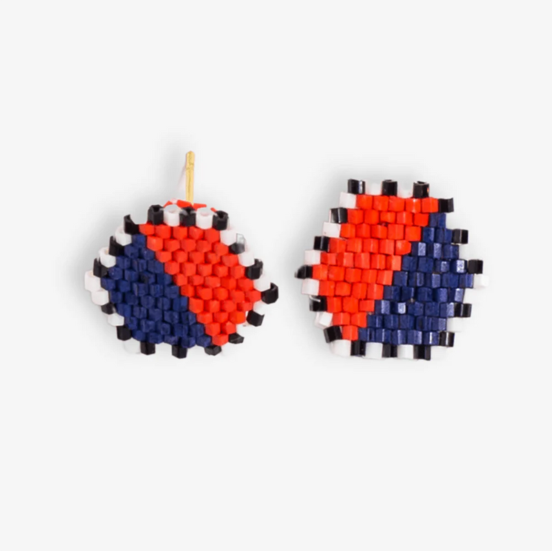 Casey Two Color Hexagon Post Beaded Earrings in Navy/Poppy