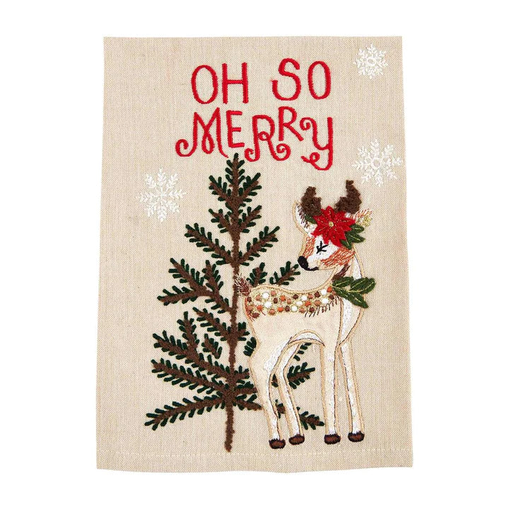 Deer Christmas Embroidered Towel