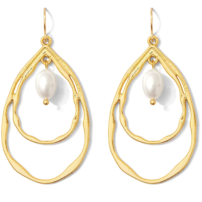 Double Teardrop Earrings in Gold with Pearl