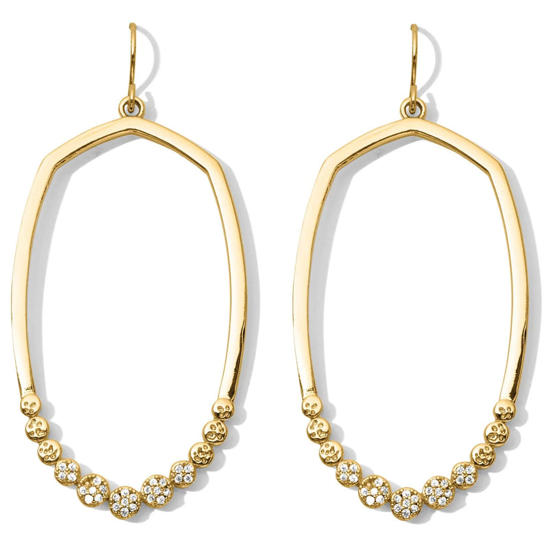 Long Angular Earrings w/ Pave Rounds in Gold
