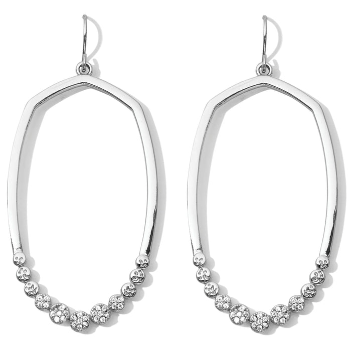 Long Angular Earrings in Silver w/ Pave Rounds