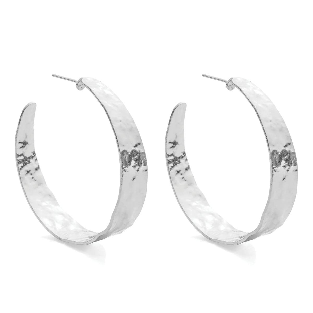 Wide Gilded Hoop Earrings in Silver