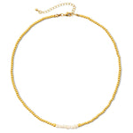 Gold Beaded Necklace W/ Pearls
