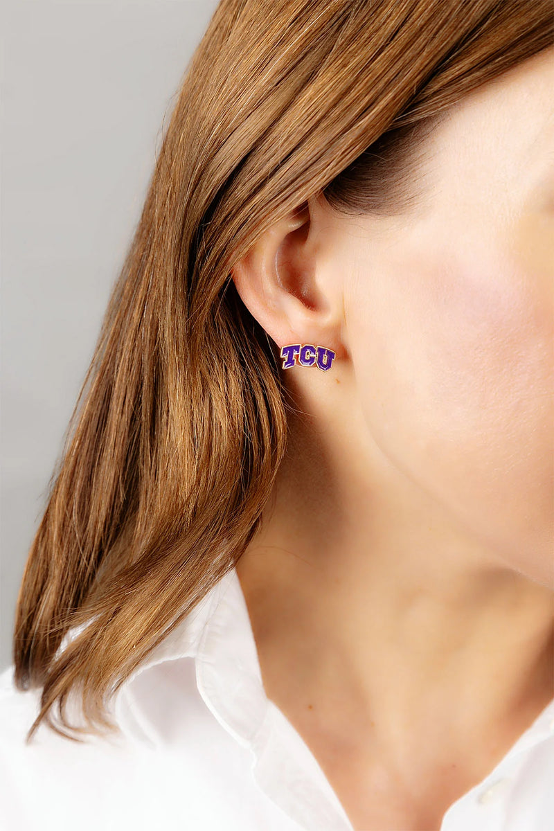 TCU Enamel Stud Earrings
