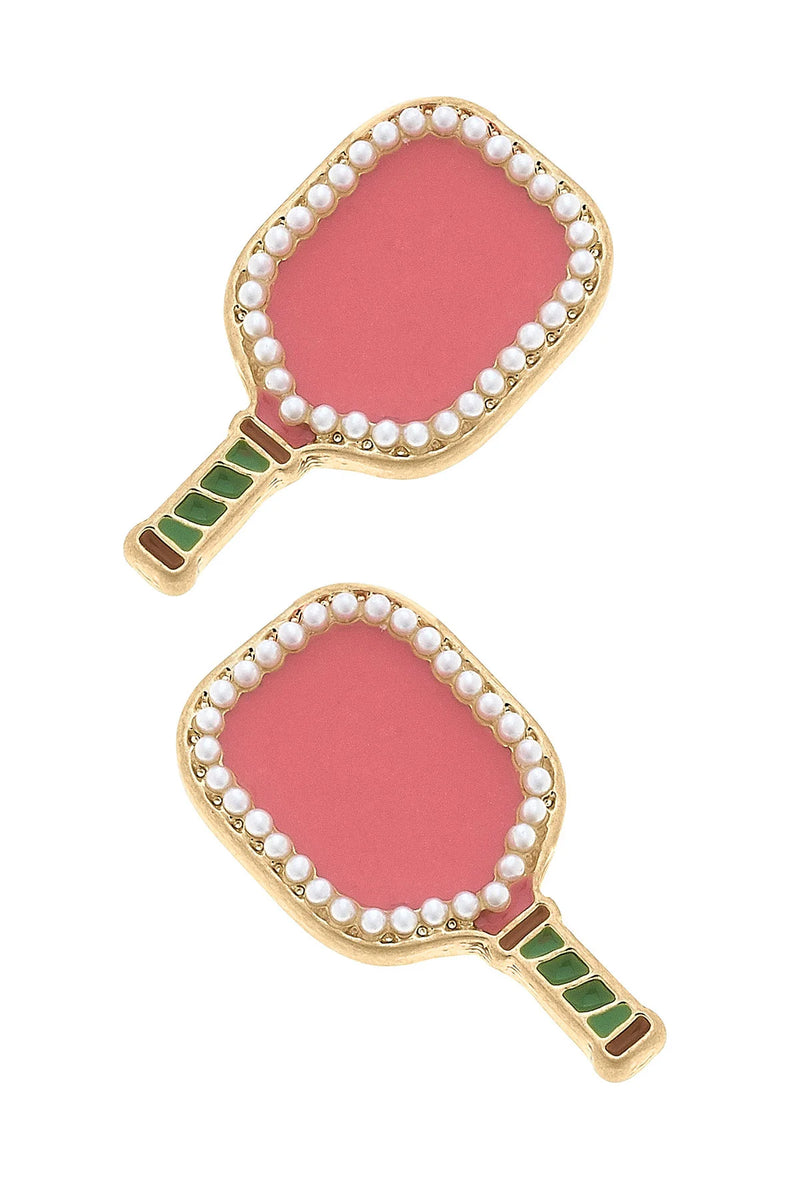 Ellie Pickleball Paddle Stud Earrings in Pink