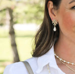 Natalie Wood Adorned Logo Earrings w/ Pearl in Gold & Silver