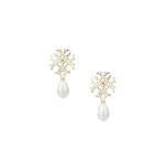 Natalie Wood Adorned Logo Earrings w/ Pearl in Gold & Silver