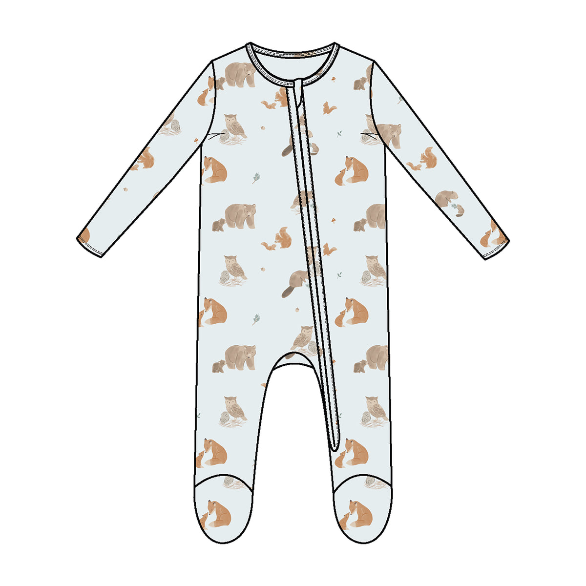 Angel Dear Mixed Woodland Animals Blue 2 Way Zipper Footie