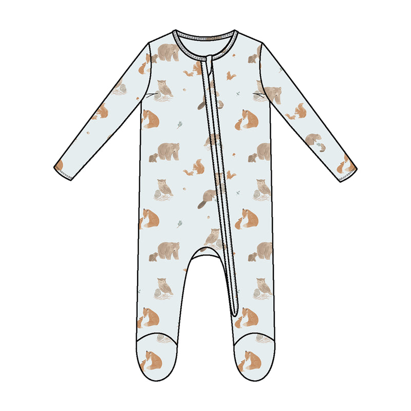 Angel Dear Mixed Woodland Animals Blue 2 Way Zipper Footie