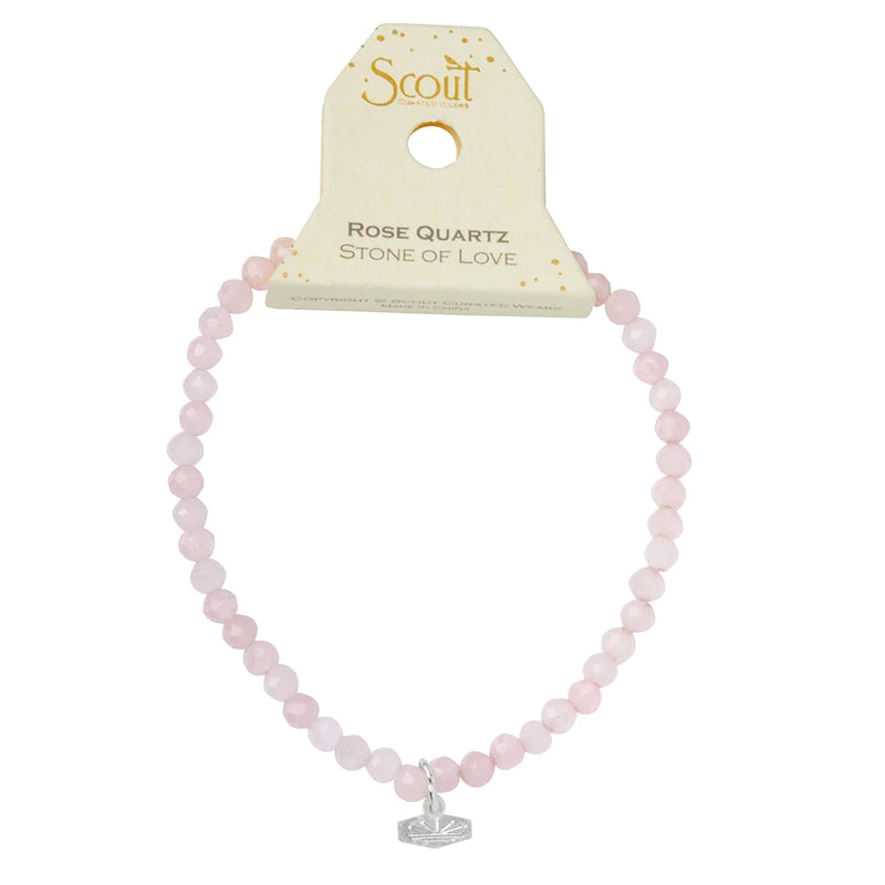 Mini Faceted Stone Stacking Bracelet in Rose Quartz and Silver