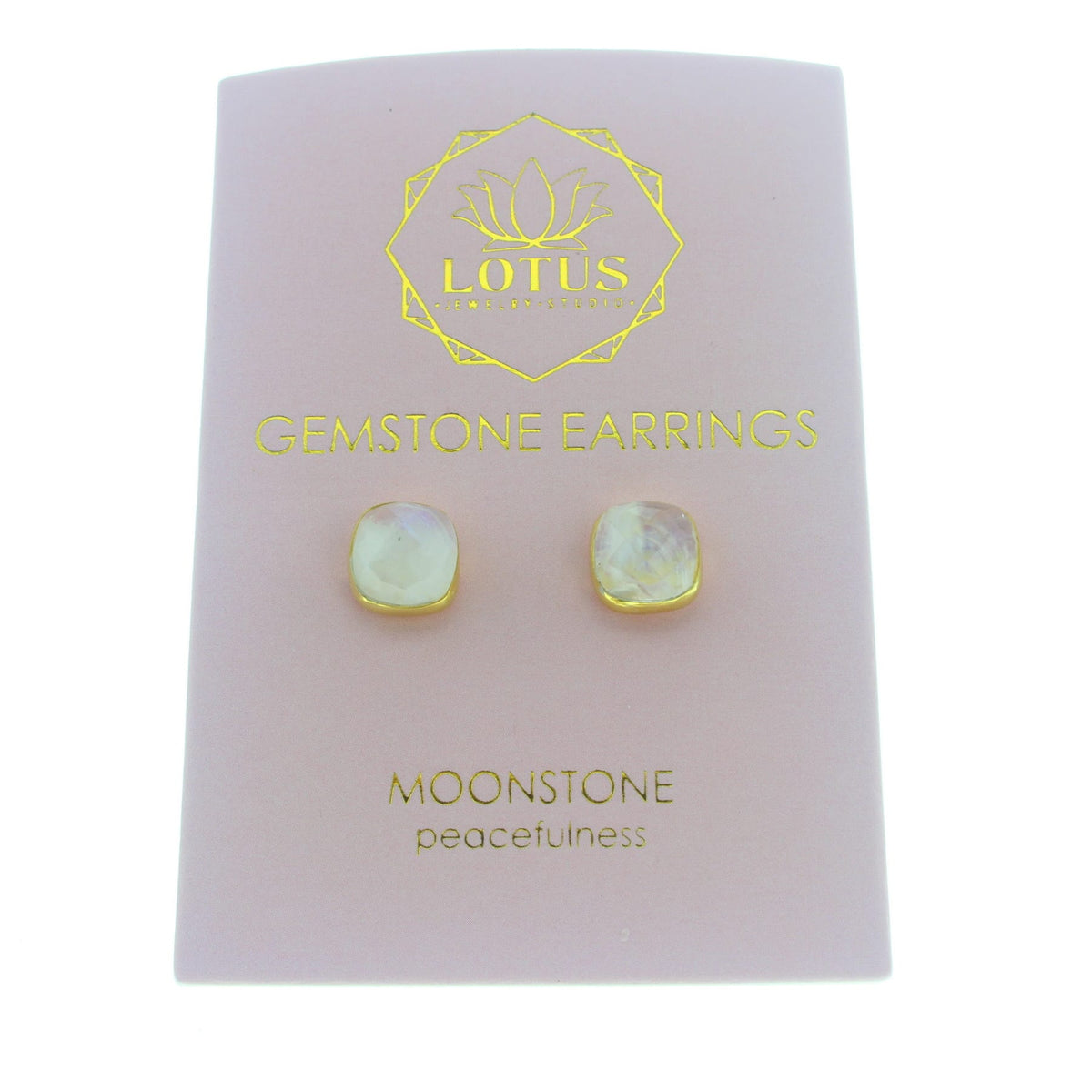 Lotus Gemstone White Moonstone Earrings