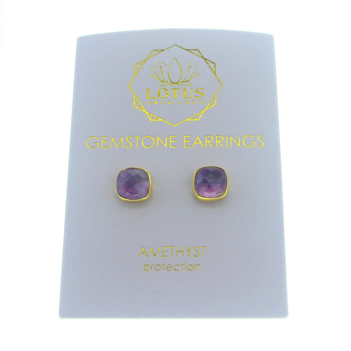 Lotus Gemstone Amethyst Earrings