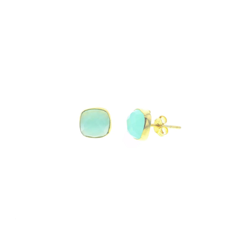 Lotus Gemstone Aqua Chalcedony Earrings