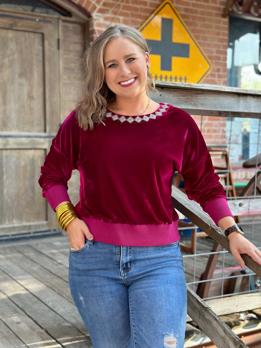 Burgundy velvet outlet sweater