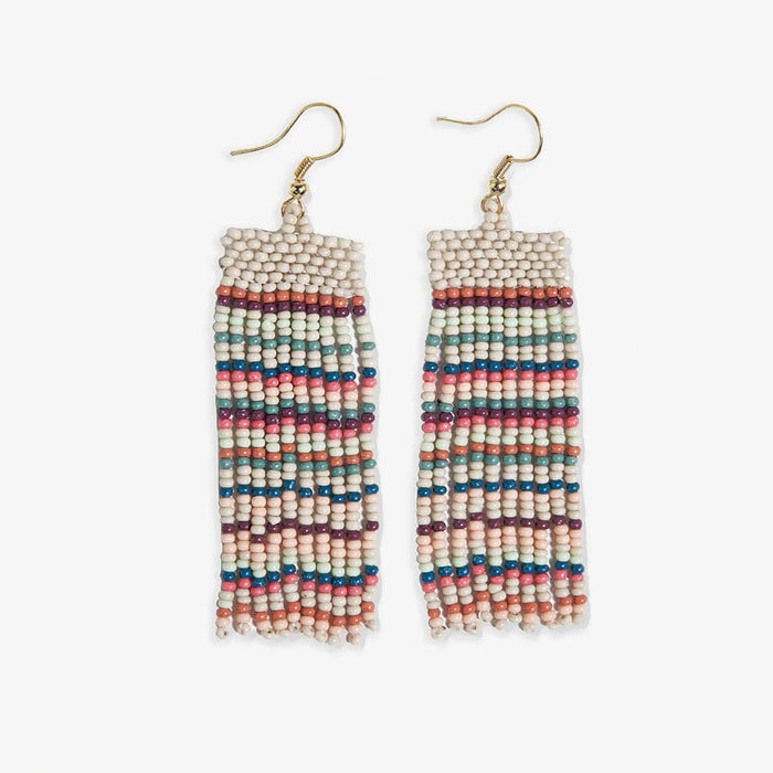 Adaline Horizontal Stripes Beaded Fringe Earrings in Light Desert