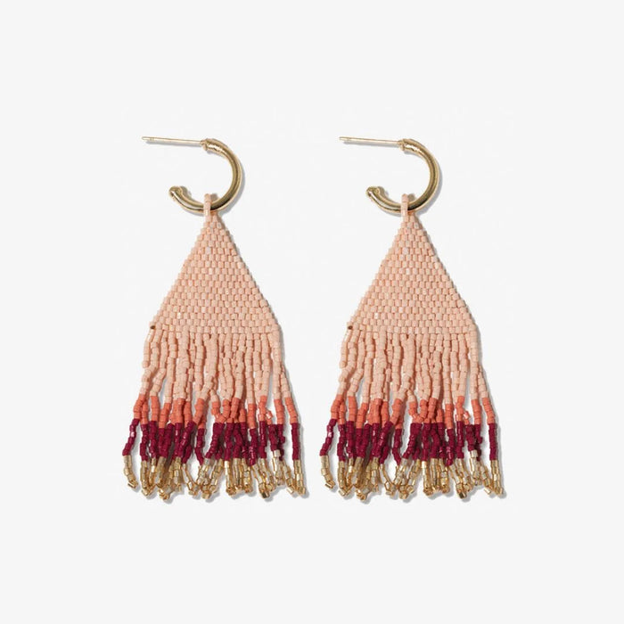 James Mini Gold Hoop Colorblock Beaded Fringe Earrings