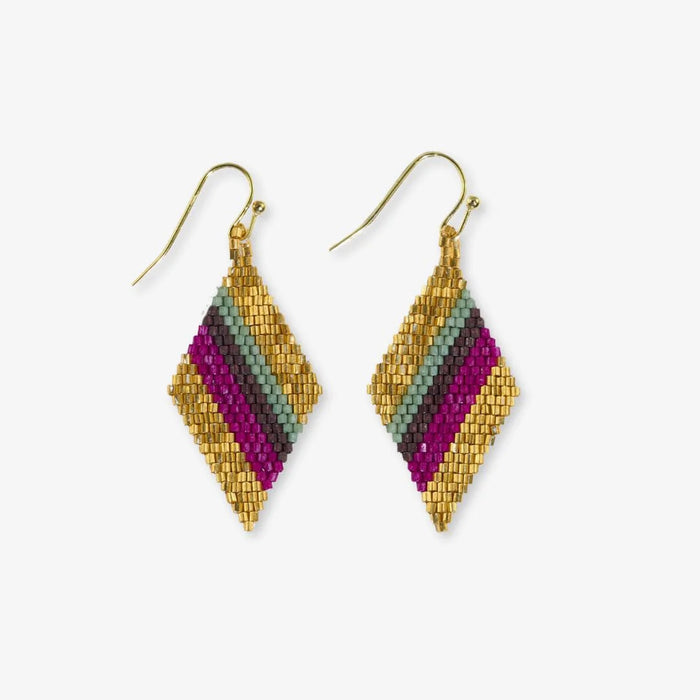 Zelda Angled Stripes Diamond Earrings in Ember, Magenta & Gold