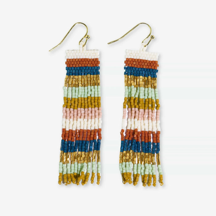 Billie Mixed Horizontal Stripes Beaded Fringe Earrings in Desert