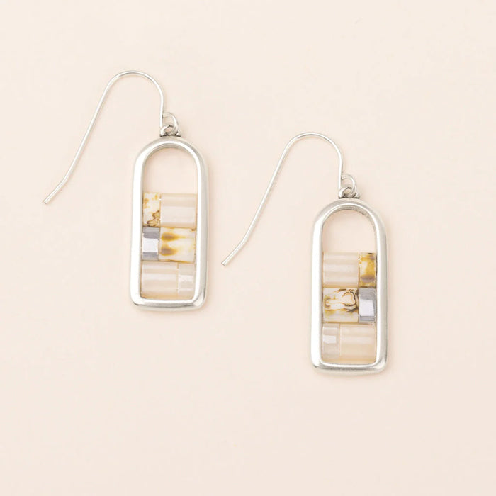 Good Karma Miyuki Frame Earrings in Ivory & Silver