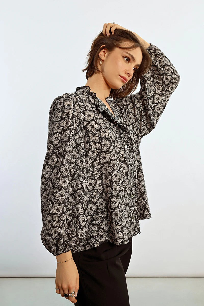 Jessica Black Print Blouse with Sparkles