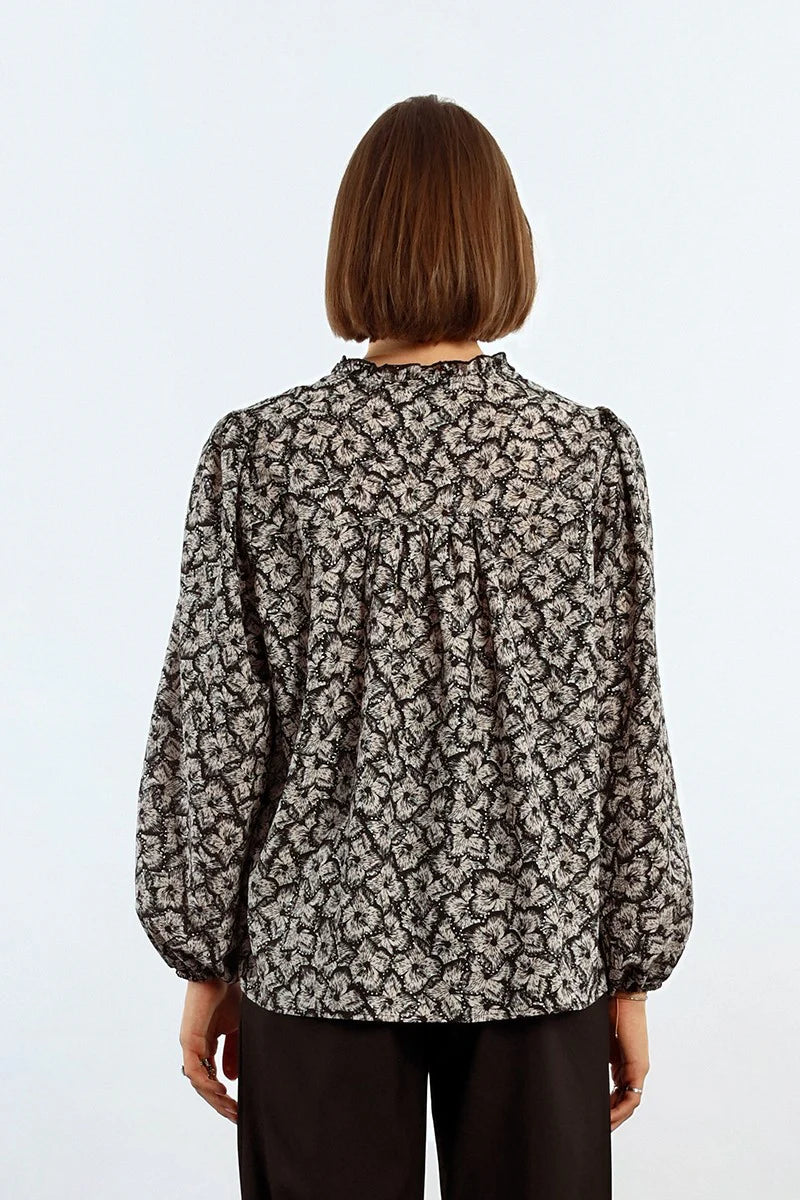 Jessica Black Print Blouse with Sparkles