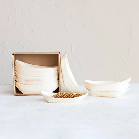 Natural Wood Single Use Snack Boats - Set of 50