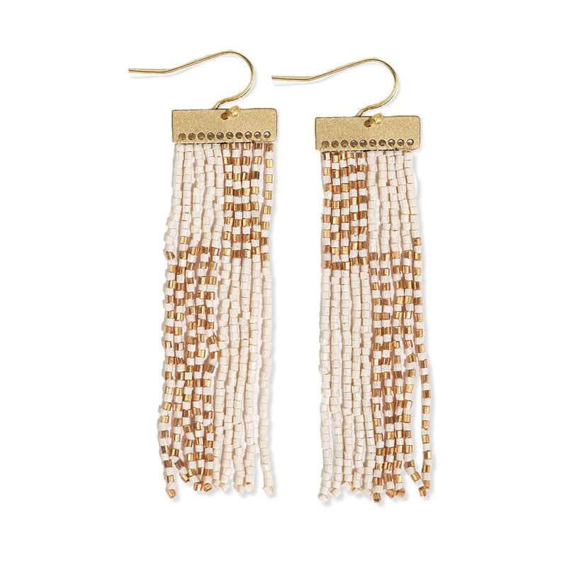 Lana Beaded Fringe Earrings in Ivory & Gold