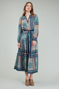 Mackenzie Long Sleeve Split Neck Dress w/ Belt