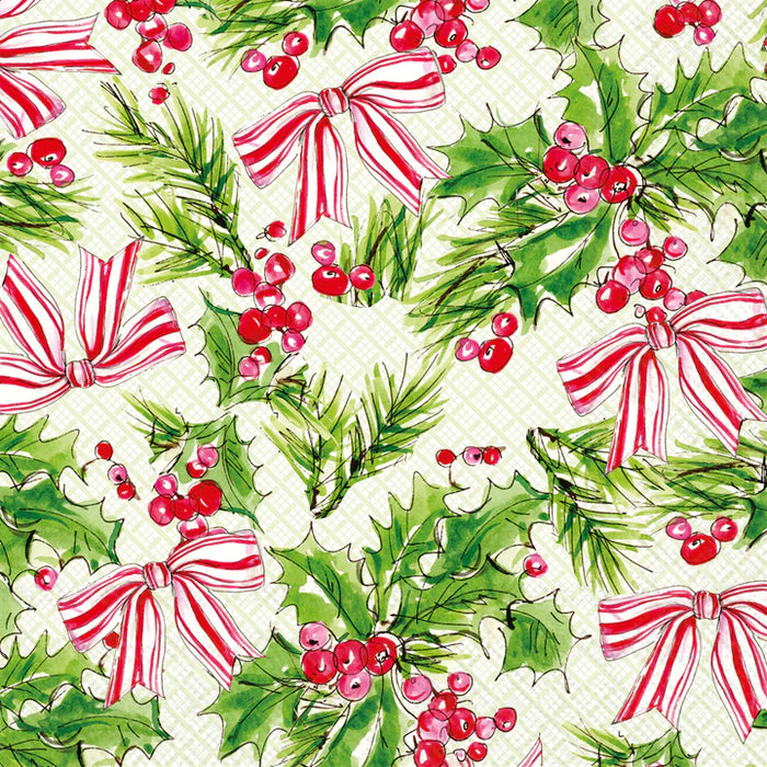 Pink Holly Bows Cocktail Napkin