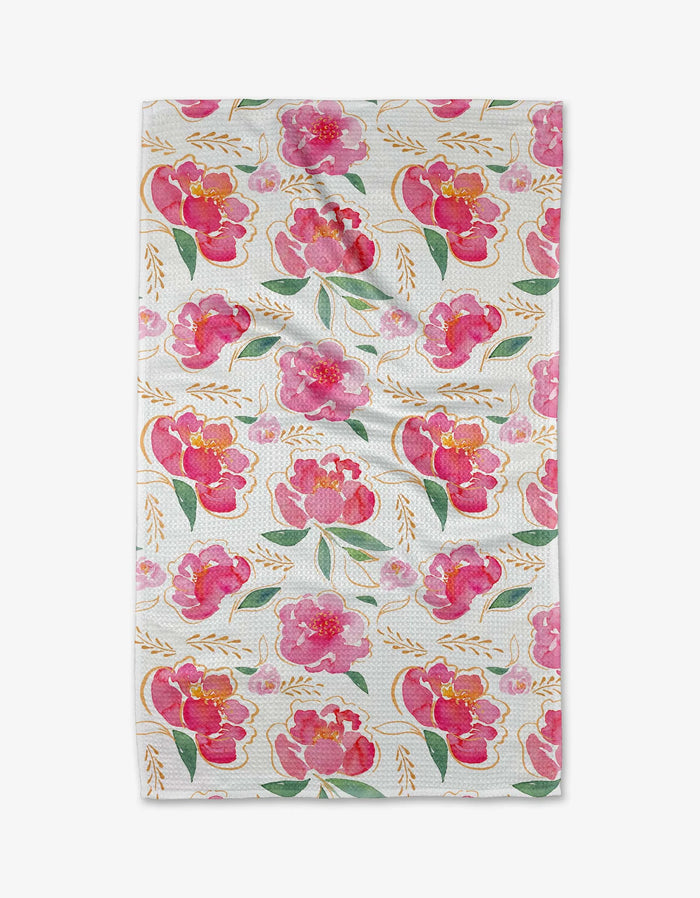 Geometry Pink Peony Tea Towel