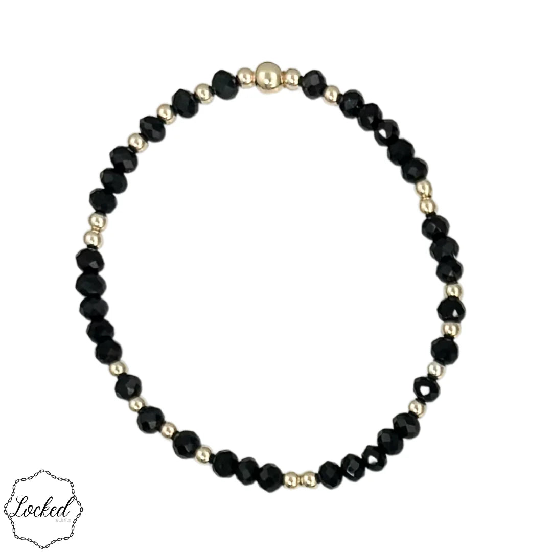 Classic 3mm Gold Filled Gypsy Bracelet with Coal Crystals