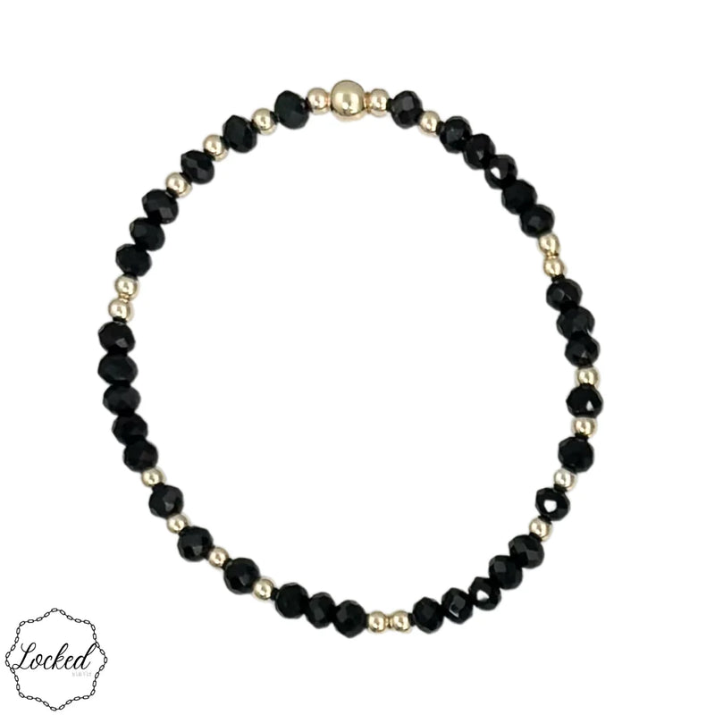 Classic 3mm Gold Filled Gypsy Bracelet with Coal Crystals