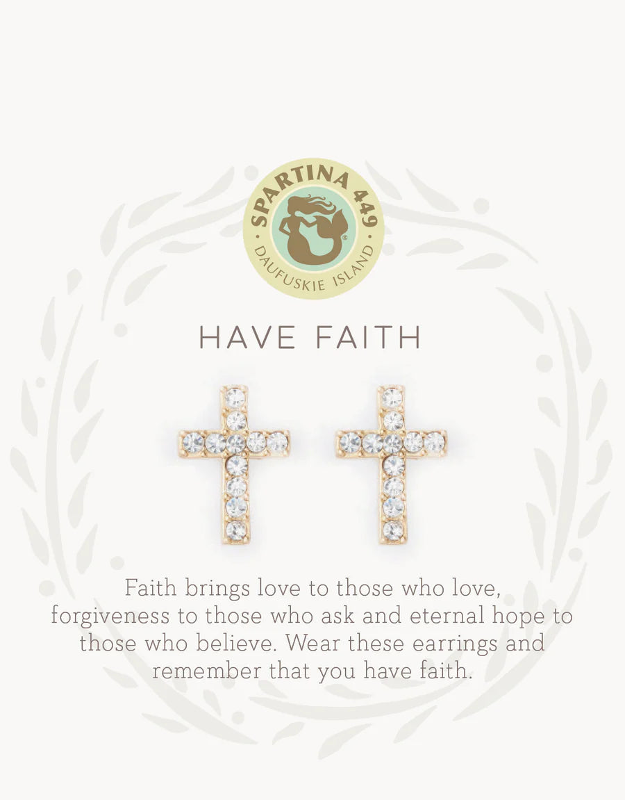 Sea La Vie Have Faith/ Cross Stud Earrings - Gold