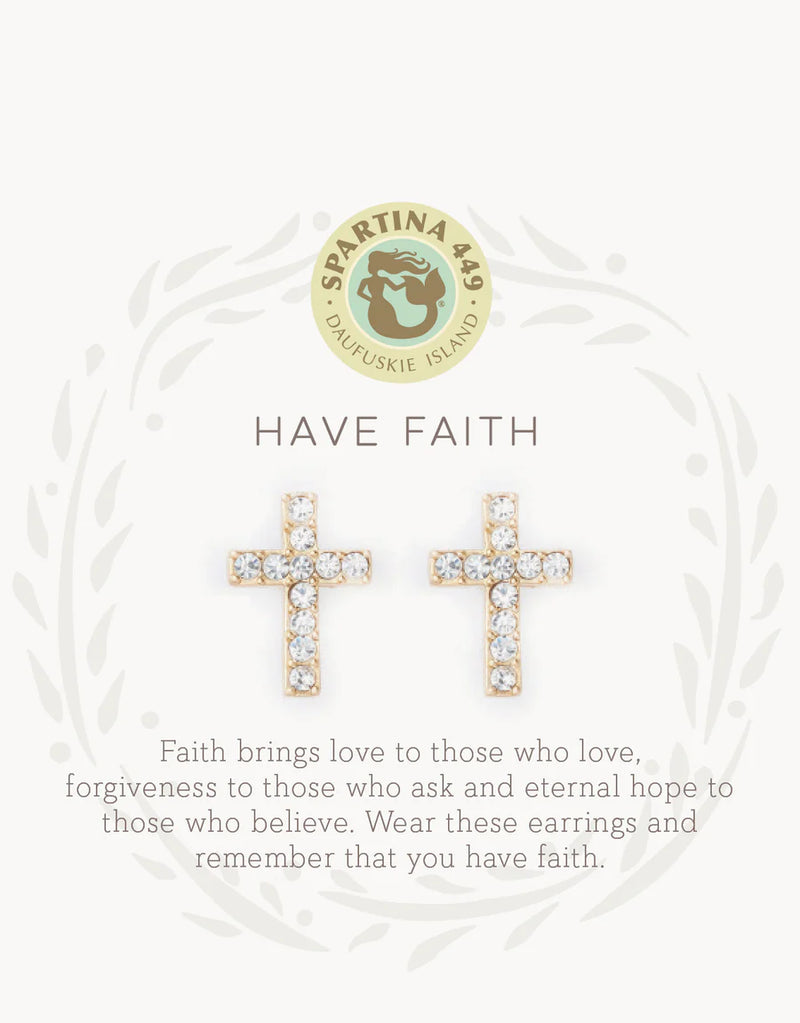 Sea La Vie Have Faith/ Cross Stud Earrings - Gold