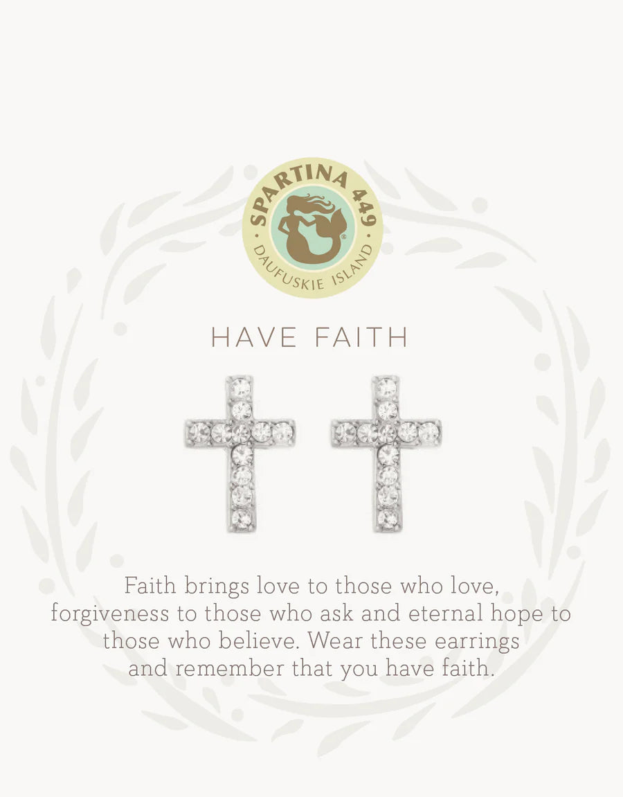 Sea La Vie Stud Earrings Have Faith/Cross - Silver