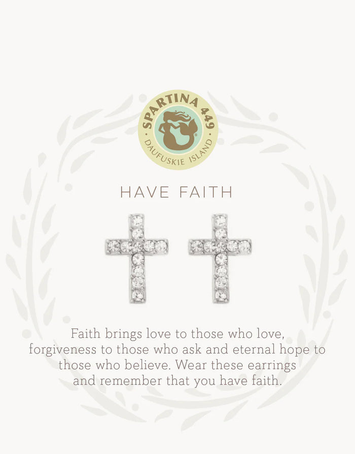Sea La Vie Stud Earrings Have Faith/Cross - Silver