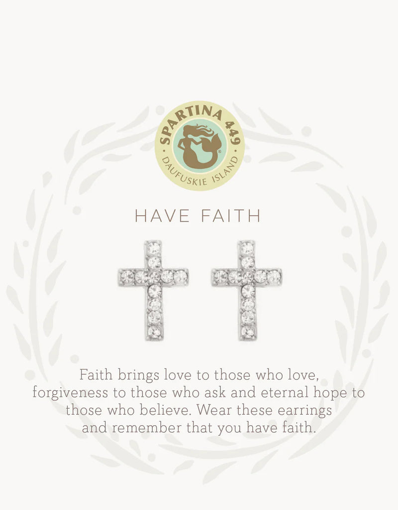 Sea La Vie Stud Earrings Have Faith/Cross - Silver