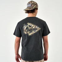 Burlebo Adult SS Tee - Classic Deer Camo Arrowhead Heather Black