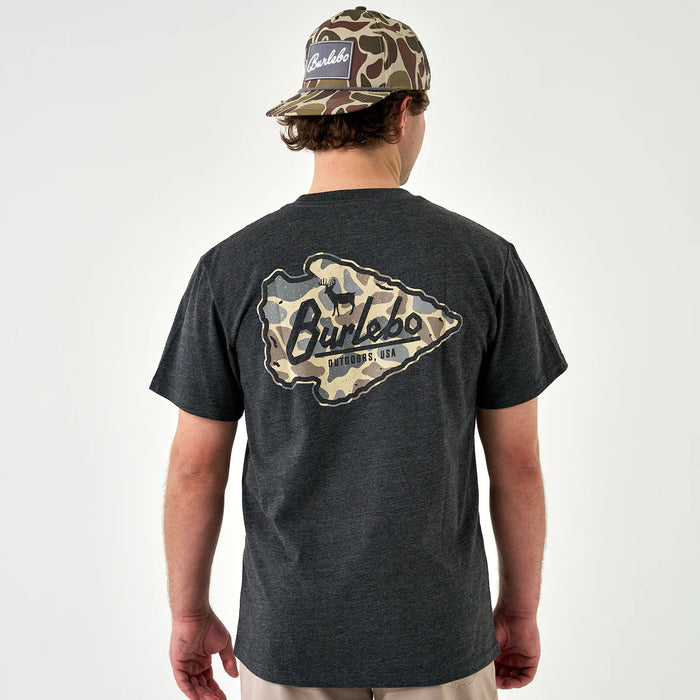 Burlebo Adult SS Tee - Classic Deer Camo Arrowhead Heather Black