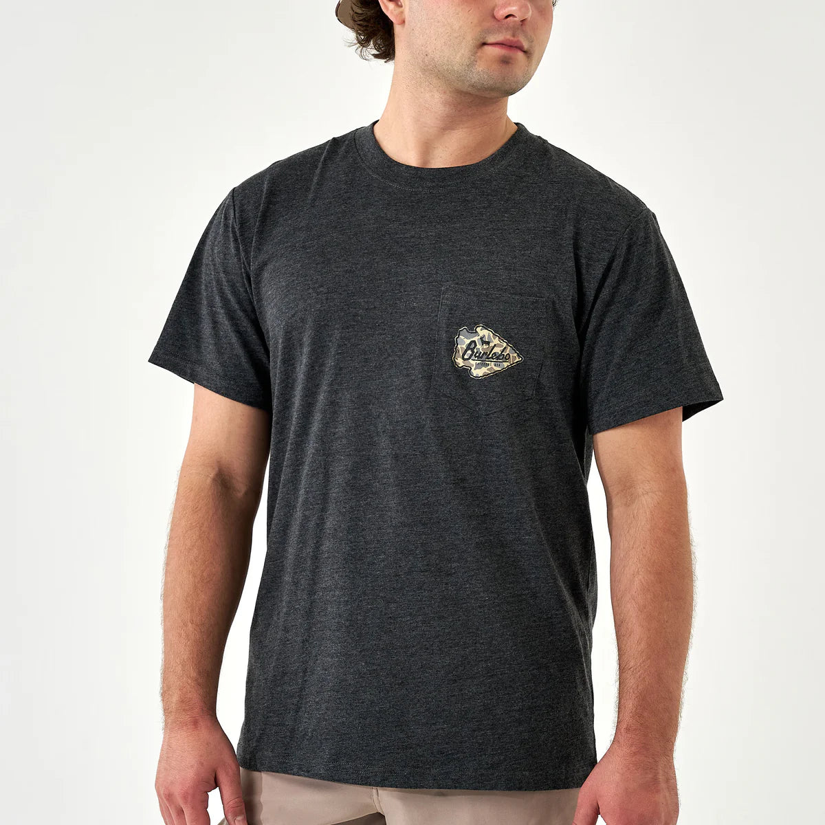 Burlebo Adult SS Tee - Classic Deer Camo Arrowhead Heather Black
