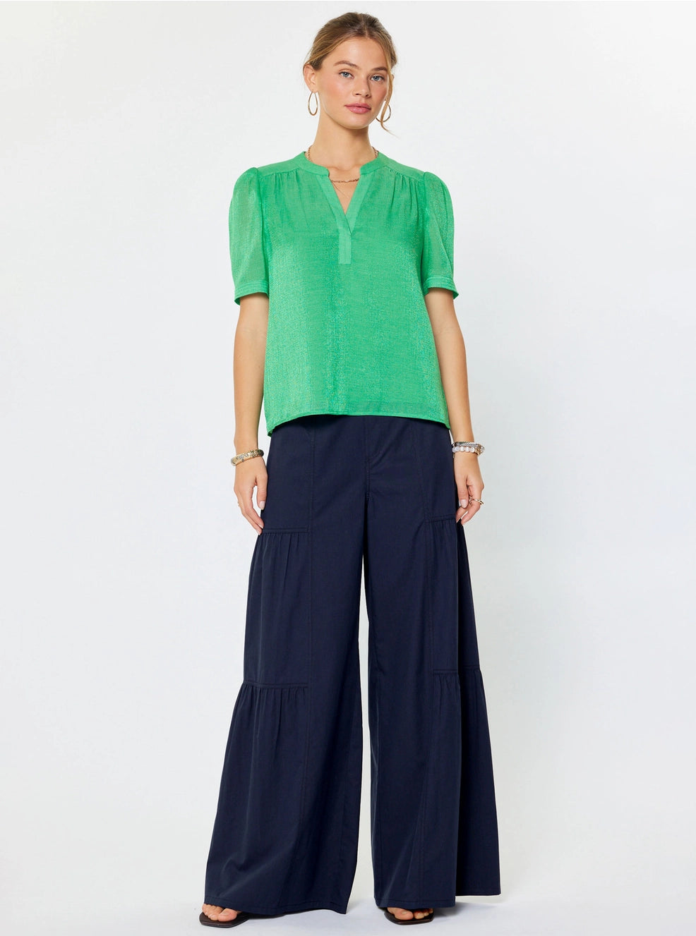 Sierra Gathered Detail Puff Short Sleeve Blouse