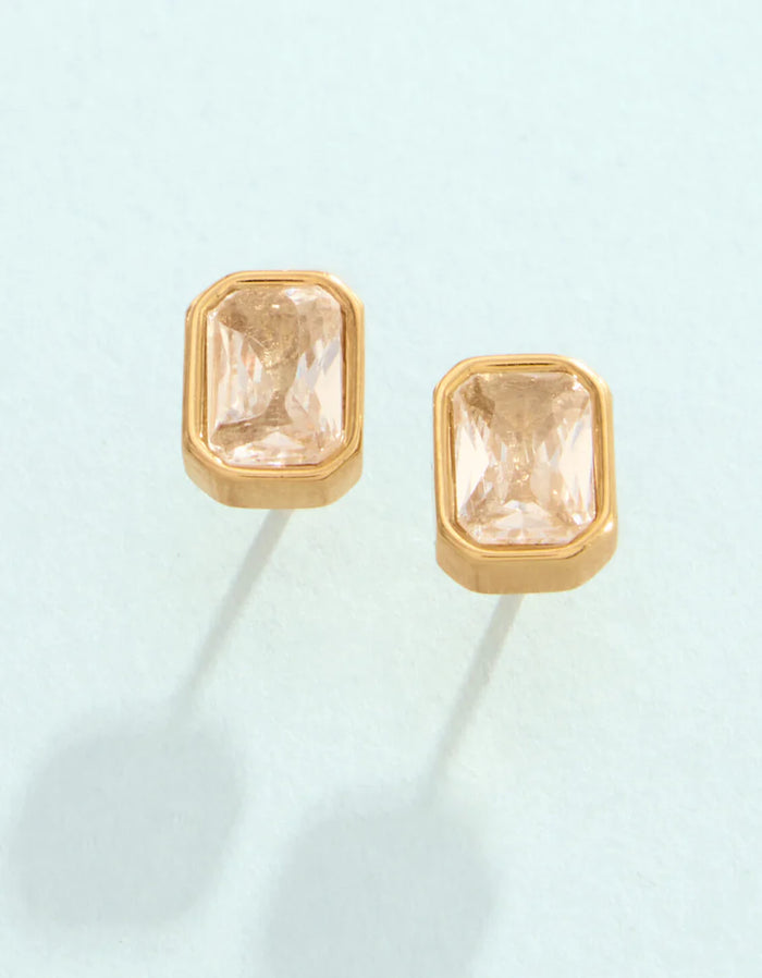 Columbia Square Stud Earrings - Crystal