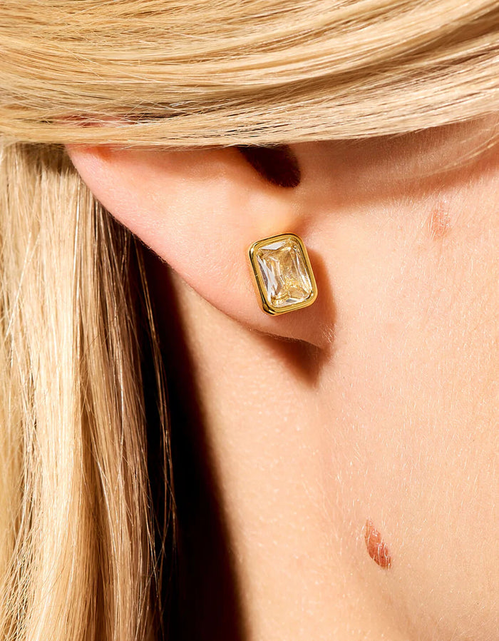 Columbia Square Stud Earrings - Crystal