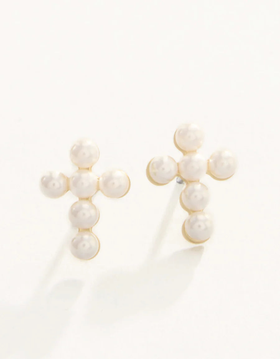 SLV Stud Earrings Faith Pearl Cross