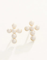 SLV Stud Earrings Faith Pearl Cross