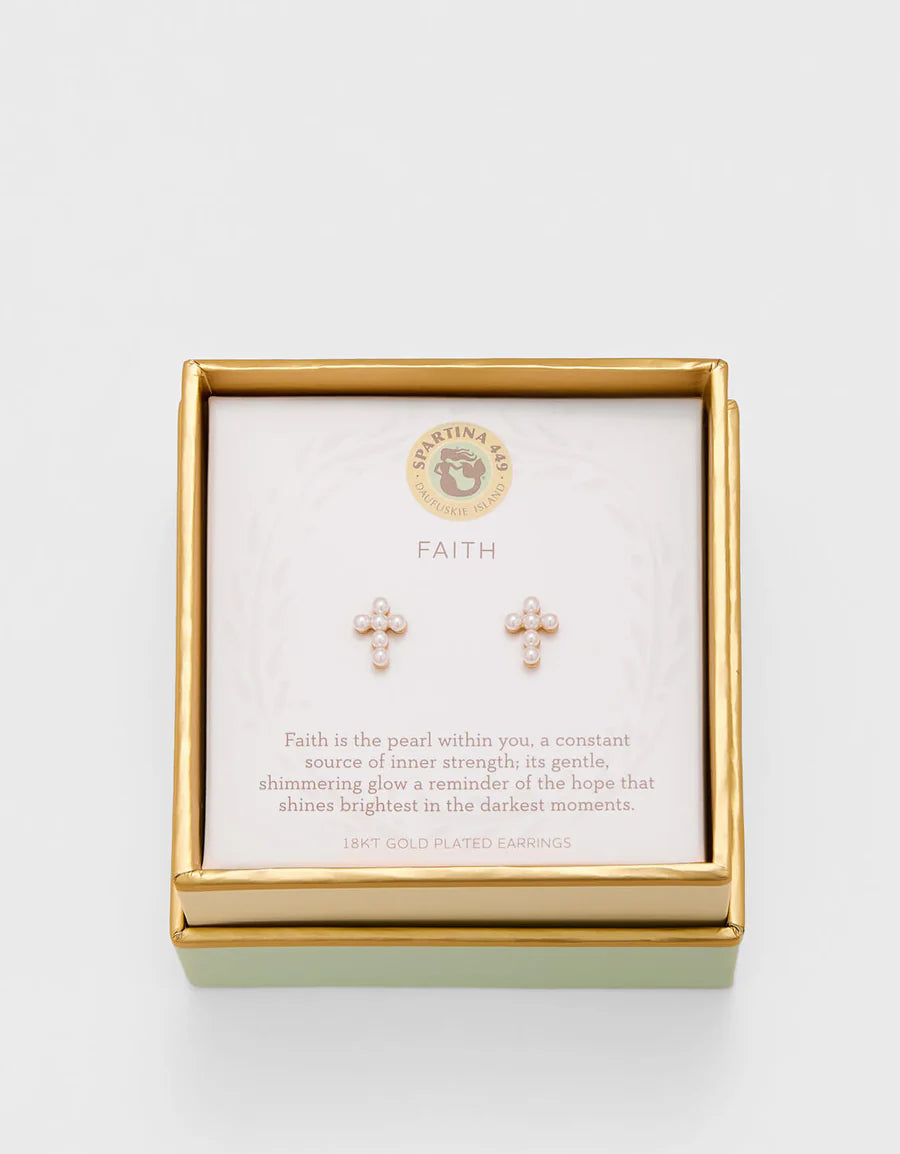 SLV Stud Earrings Faith Pearl Cross
