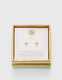 SLV Stud Earrings Faith Pearl Cross