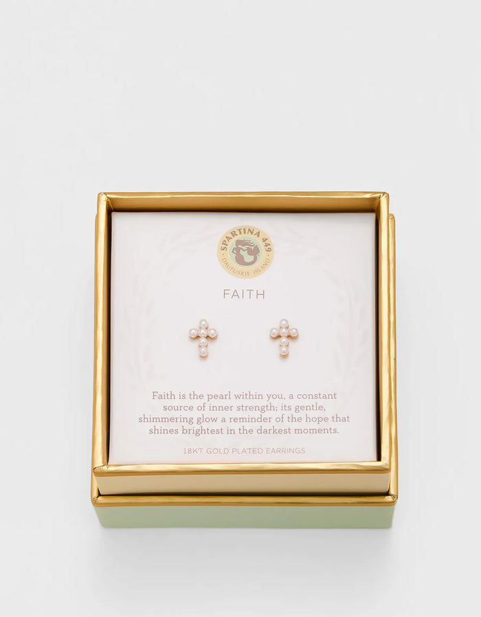 SLV Stud Earrings Faith Pearl Cross