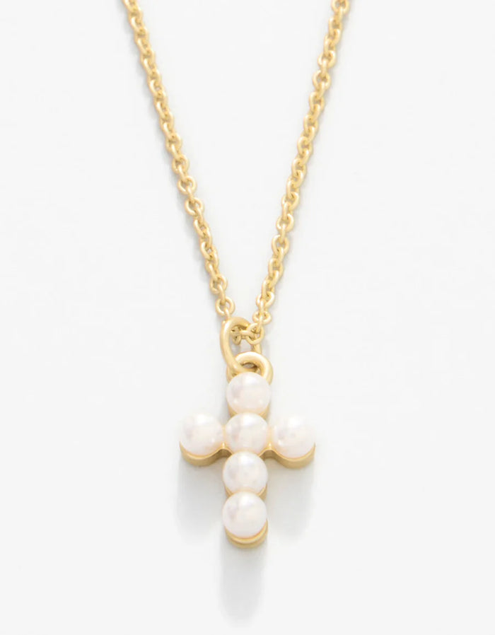 SLV Necklace Faith/Pearl Cross - Gold